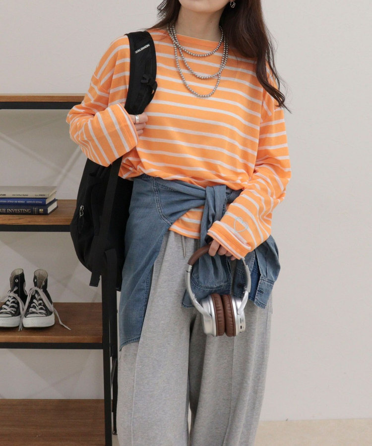 ハートステッチシアーボーダーロンTシャツ
