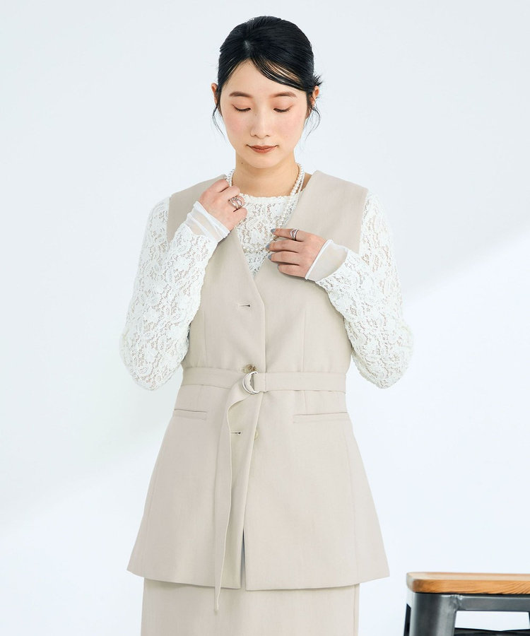 【セットアップ対応】パウダリーツイルベルト付きジレ