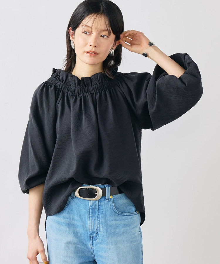 ウォッシャブルシアーシルクワッシャーオフショルブラウス