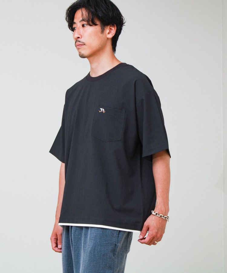 【フレブル刺繍/セットアップ対応】カラミ織りTEE フェイクレイヤード