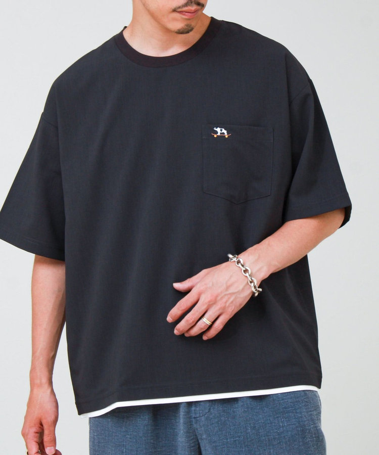 【フレブル刺繍/セットアップ対応】カラミ織りTEE フェイクレイヤード