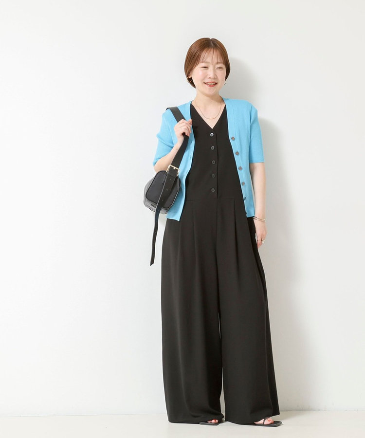 ［WEB限定 SPECIAL SALE！］《接触冷感》綿アセリブ半袖Vネックカーディガン