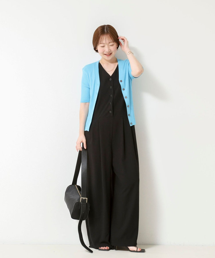 ［WEB限定 SPECIAL SALE！］《接触冷感》綿アセリブ半袖Vネックカーディガン
