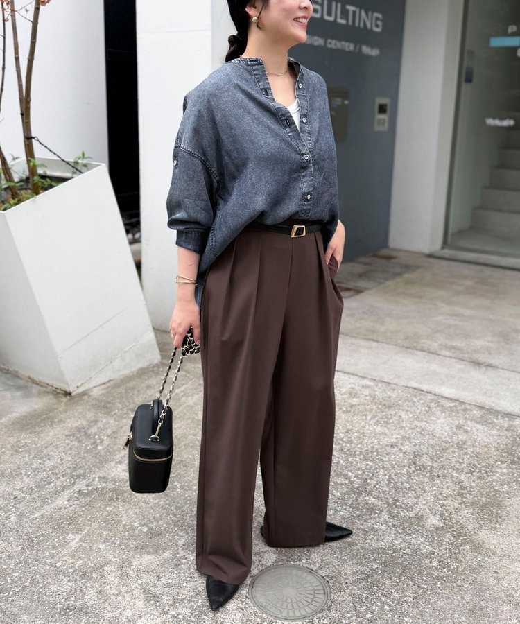 パウダーシルクデニムバンドカラーシャツ