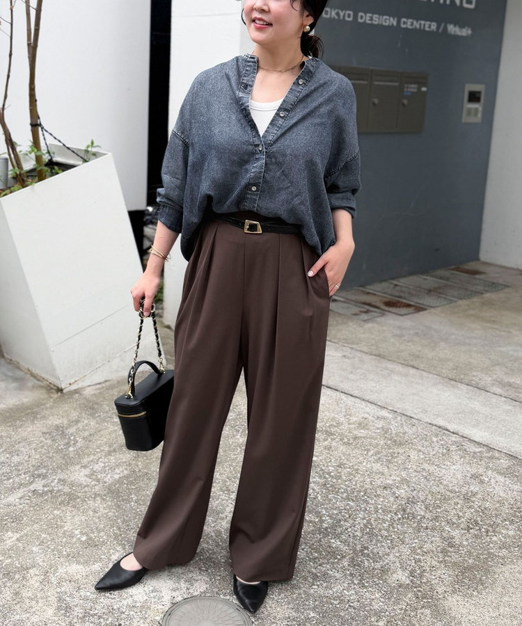 パウダーシルクデニムバンドカラーシャツ
