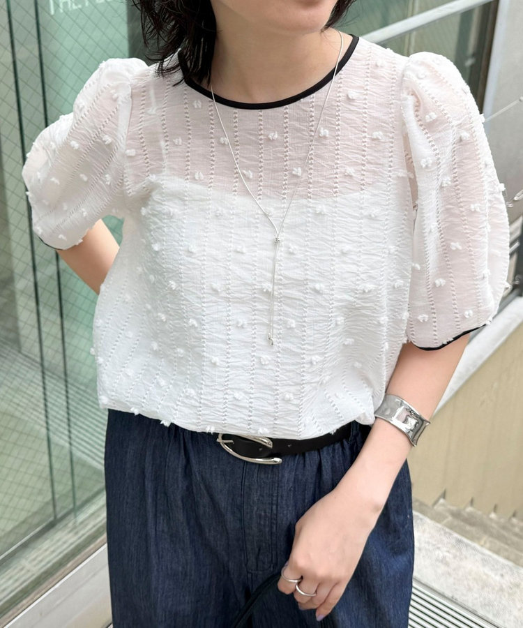 【新色追加】《大人気ブラウスの半袖バージョン》バック釦配色パイピング半袖ブラウス