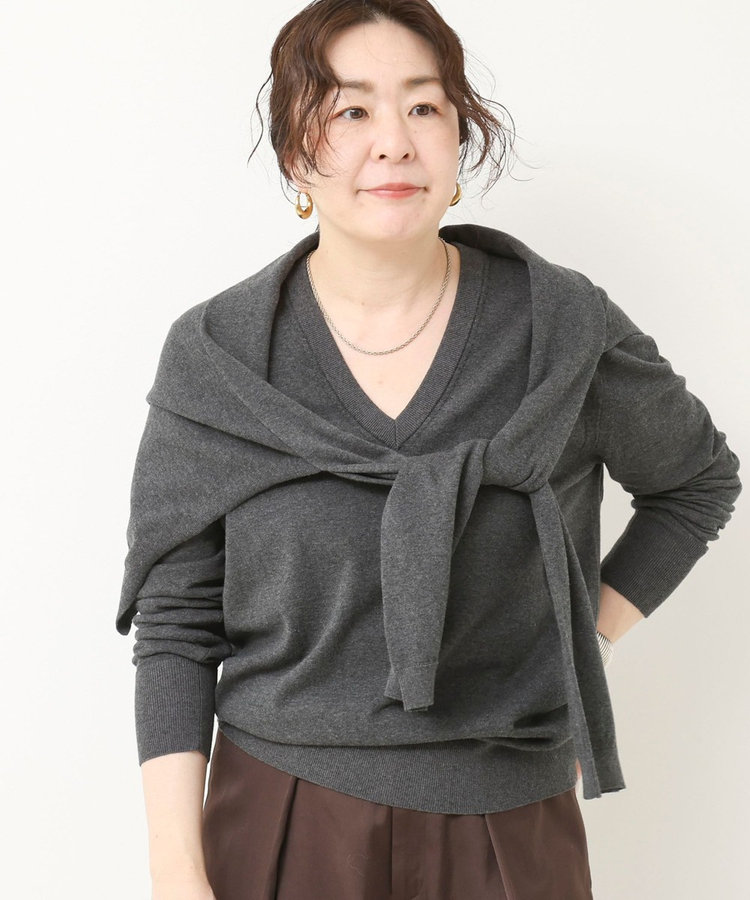 【 SHOP PRESS二見別注カラー】レイヤードピース付きVネックプルオーバー