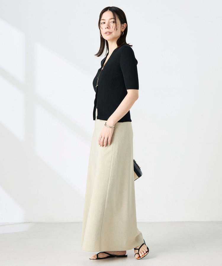 ［WEB限定 SPECIAL SALE！］《接触冷感》綿アセリブ半袖Vネックカーディガン
