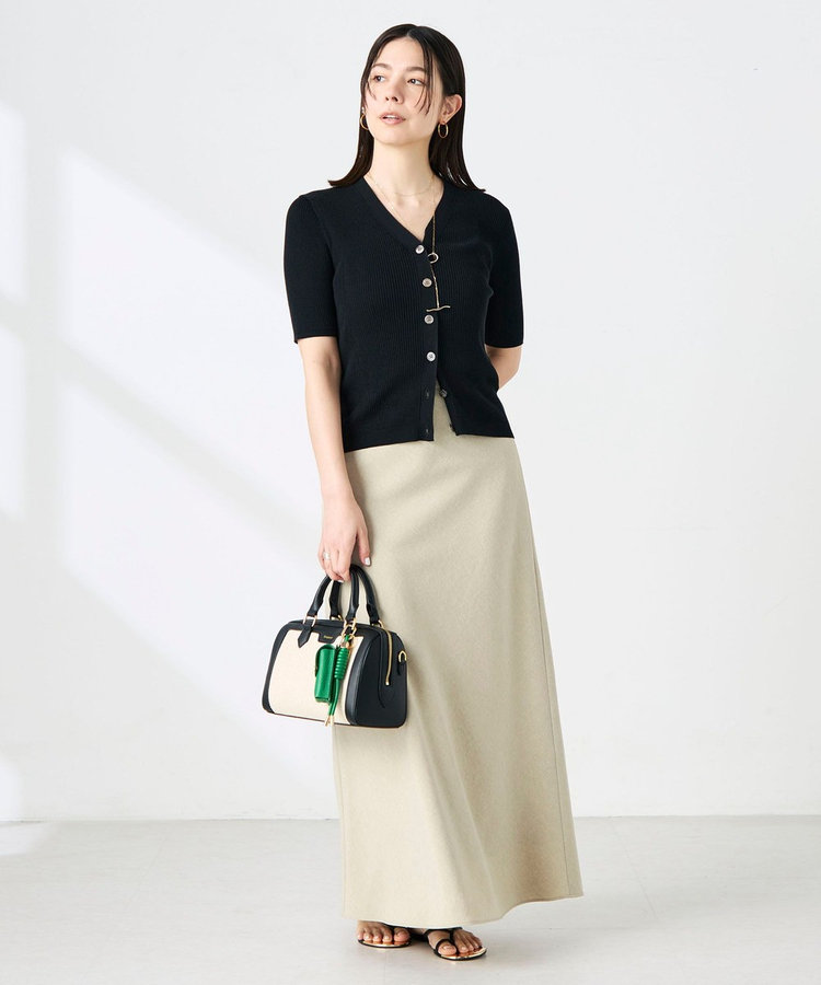 ［WEB限定 SPECIAL SALE！］《接触冷感》綿アセリブ半袖Vネックカーディガン