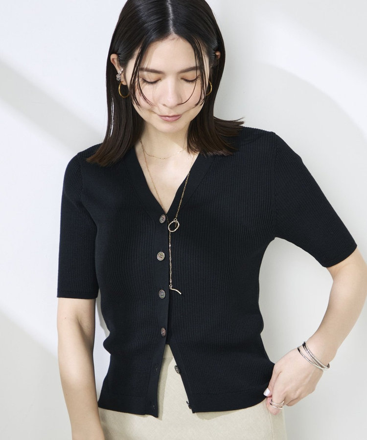 ［WEB限定 SPECIAL SALE！］《接触冷感》綿アセリブ半袖Vネックカーディガン