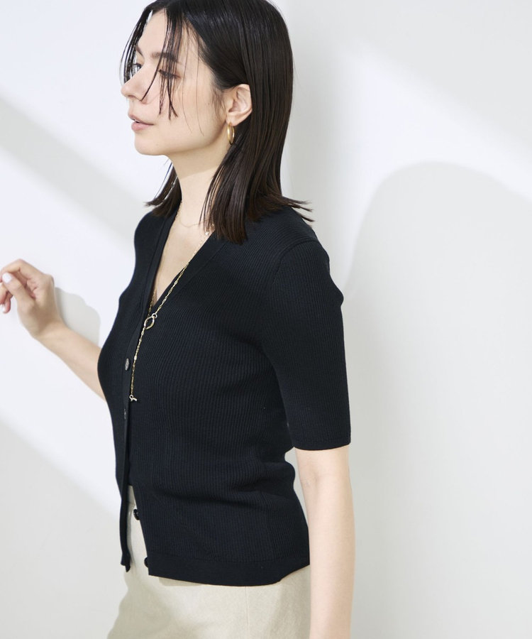 ［WEB限定 SPECIAL SALE！］《接触冷感》綿アセリブ半袖Vネックカーディガン