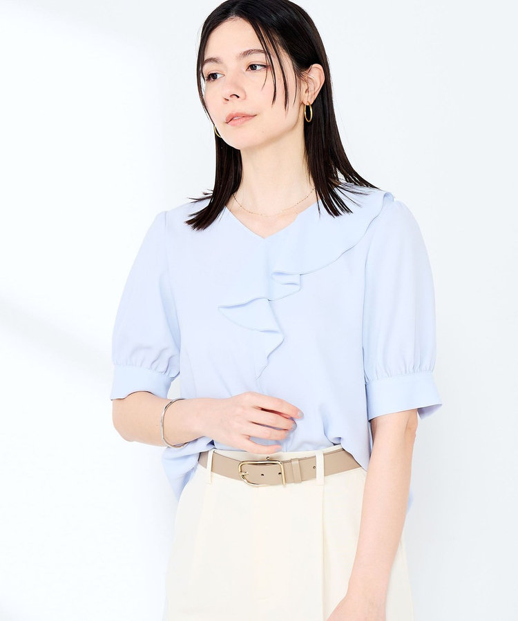ウォッシャブルジョーゼットアシメラッフルブラウス