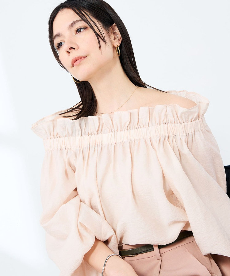 ウォッシャブルシアーシルクワッシャーオフショルブラウス