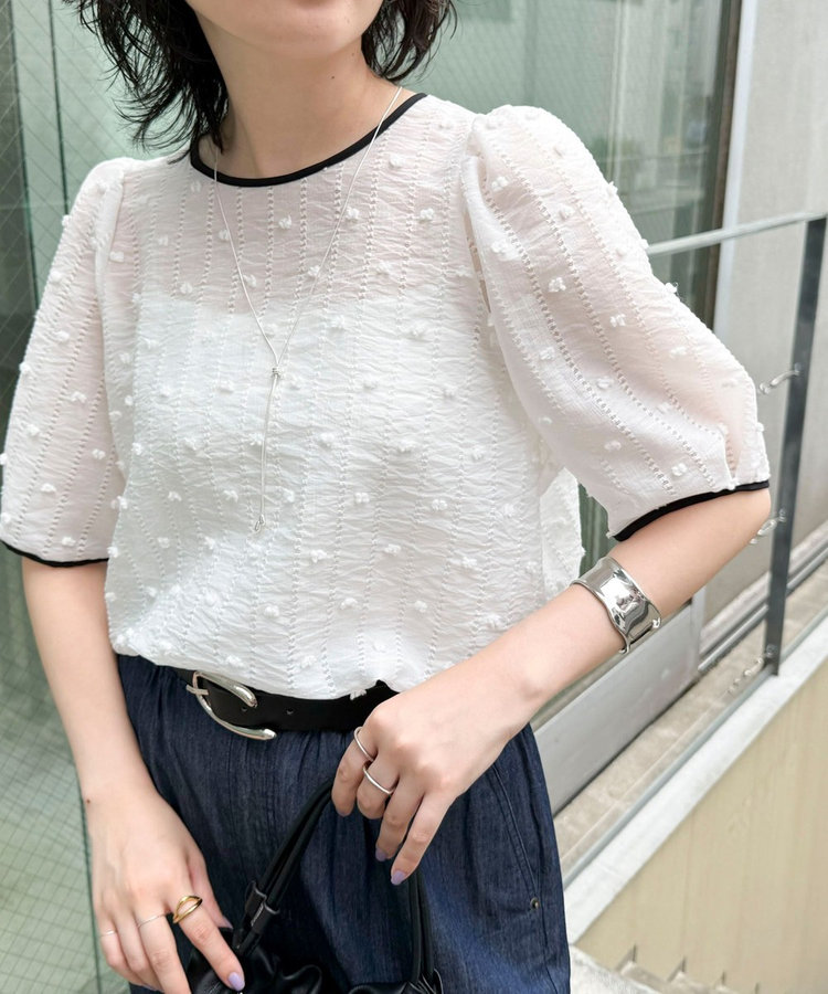 yukiemon 半袖ブラウス　バンビーナ 大人気ブラウスの半袖バージョンが登場！】バック釦配色パイピング半袖
