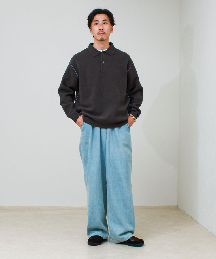 【洗えるニット】ショートフェザー ポロニット
