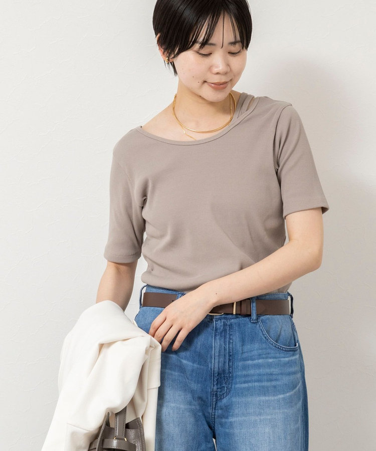 ウォッシャブルアシンメトリー2WAYリブTシャツ