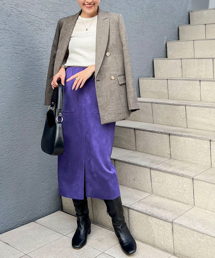 ウォッシャブルダンボールスエードポケ付きタイトスカート（4-0035-6