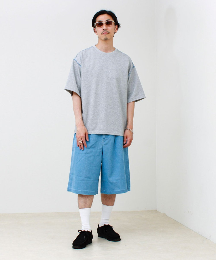 【セットアップ対応】メッシュデニムバギーショーツ