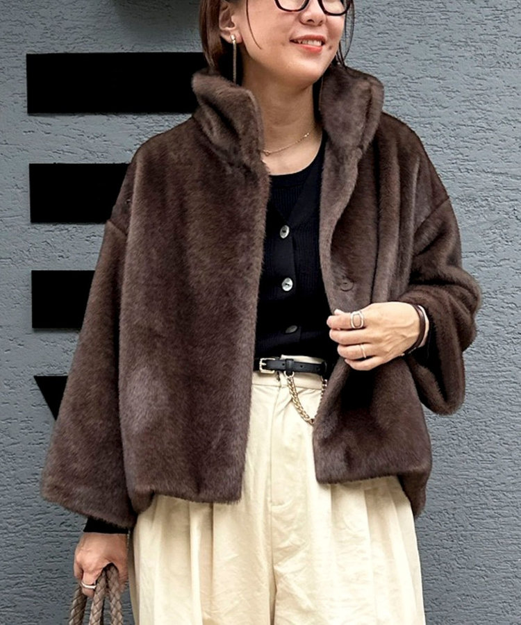 ノーリーズソフィ　 フォックスファー付きウールショートコート ノーリーズソフィ フォックスファー付きウールショートコート NOLLEY'S