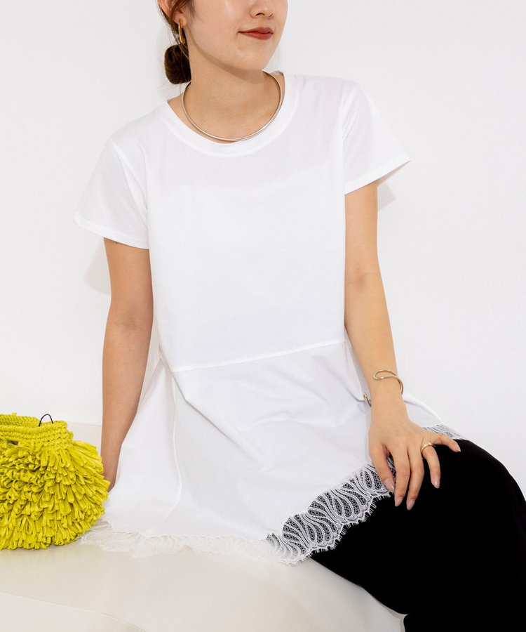 【WEB限定】ウォッシャブルヘムレースカットソー