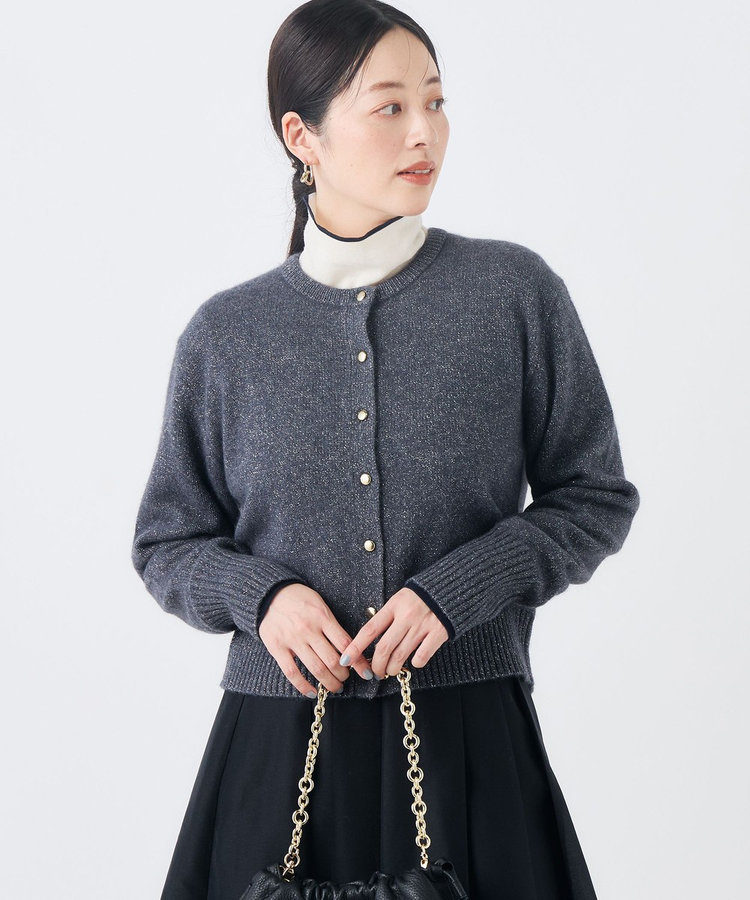 《手洗い可能》へアリーラメクルーネックカーディガン