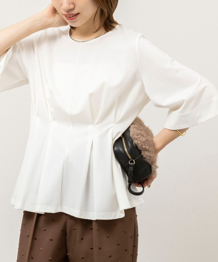 《接触冷感/UVカット》ウォッシャブルハイスペックジャージペプラムプルオーバー