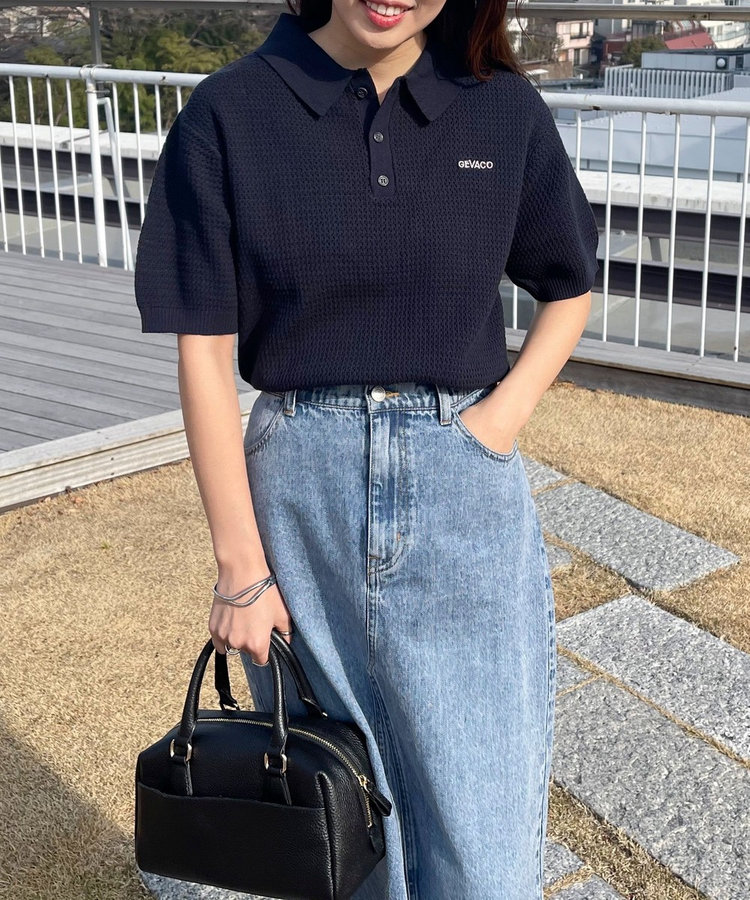 【GEVACO】コットンすかし編みニットポロシャツ