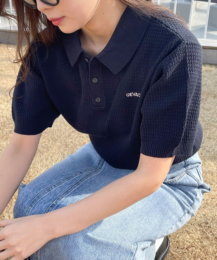 【GEVACO】コットンすかし編みニットポロシャツ