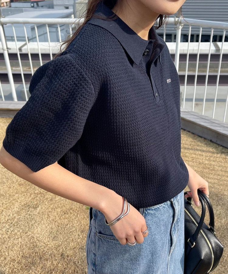 【GEVACO】コットンすかし編みニットポロシャツ