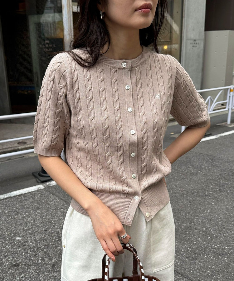 FR刺繍ケーブル柄半袖カーディガン（カーディガン/ボレロ