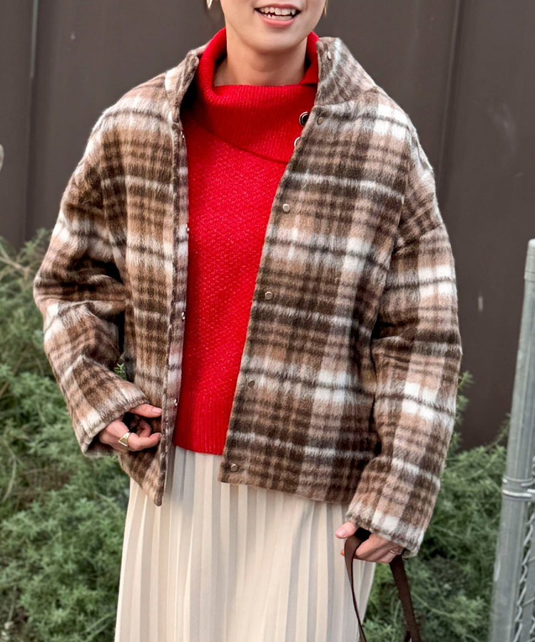 シャギーチェック後コクーンショートコート（5-0849-6-04-001）｜MICO