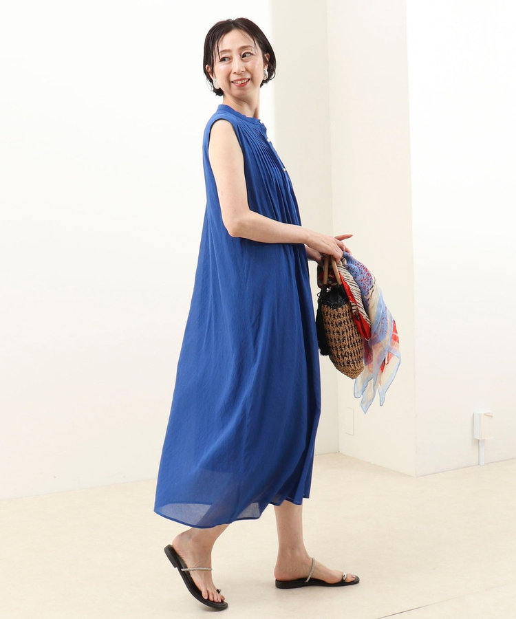 麻調シアーボイルピンタックワンピース