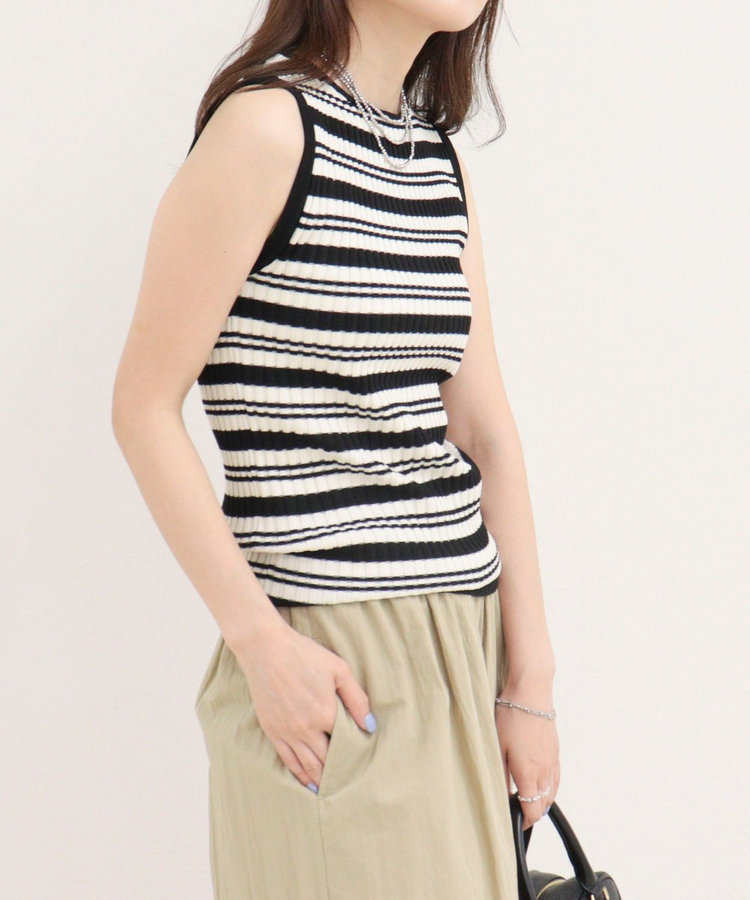 ［WEB限定 SPECIAL SALE！］ボーダーリブニットノースリーブプルオーバー