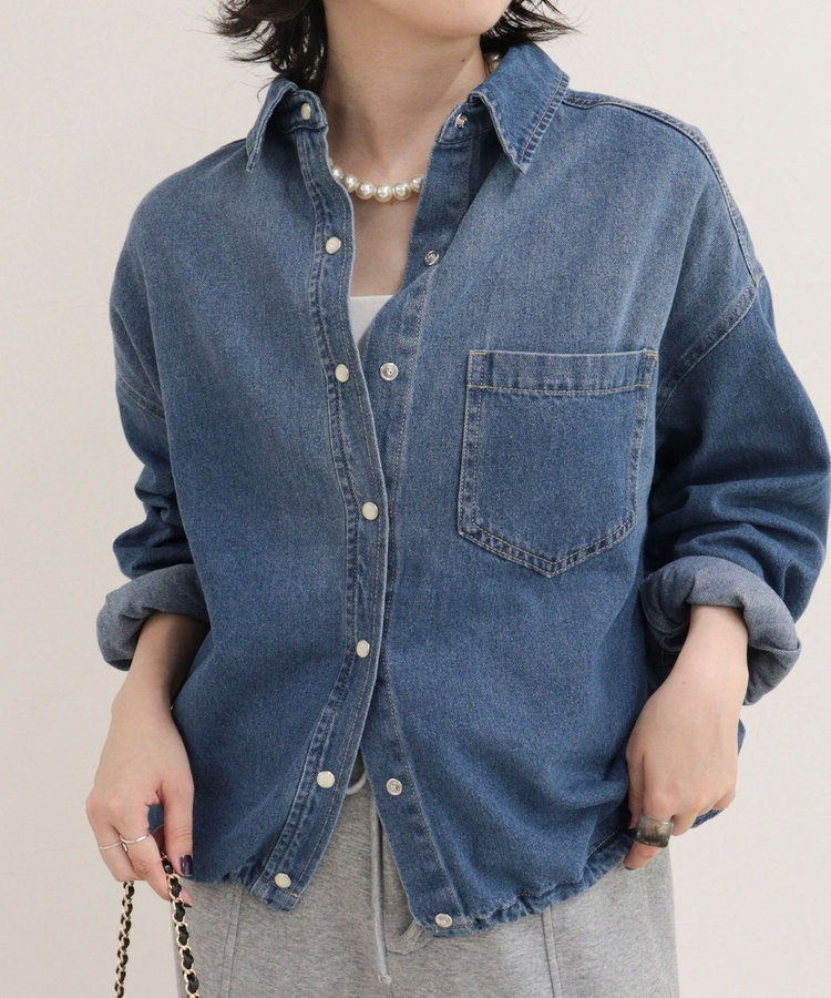 裾ドロストデニム/ホース柄シャツ