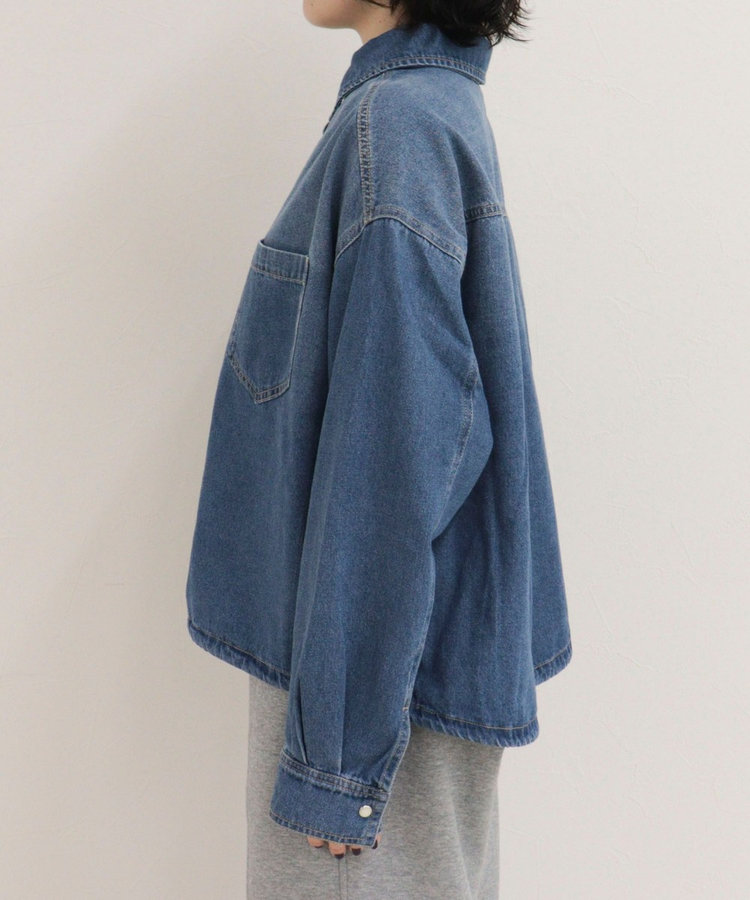 裾ドロストデニム/ホース柄シャツ