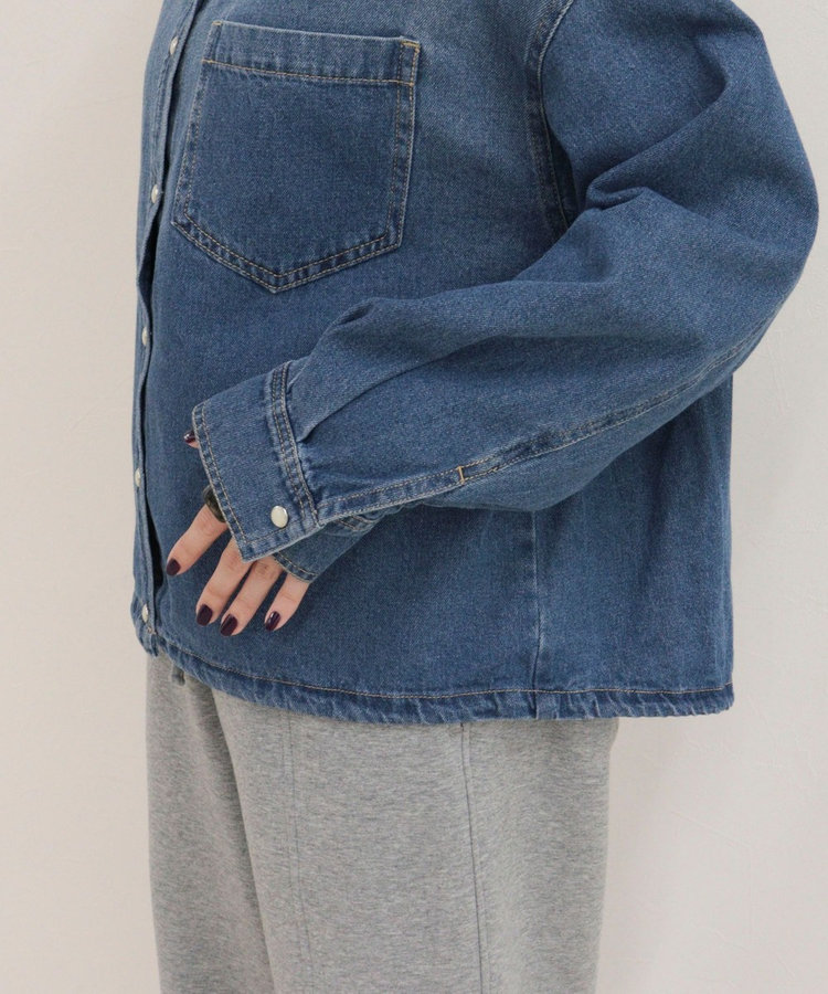 裾ドロストデニム/ホース柄シャツ