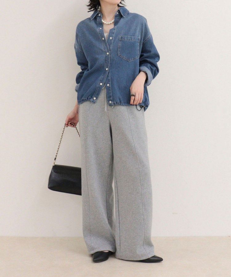 裾ドロストデニム/ホース柄シャツ