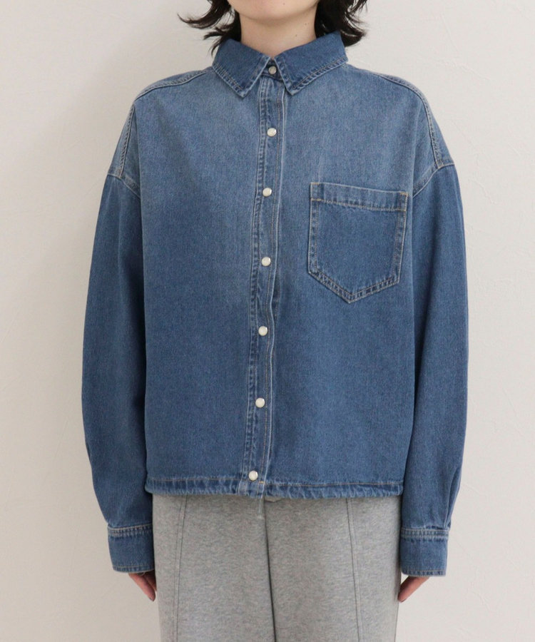 裾ドロストデニム/ホース柄シャツ