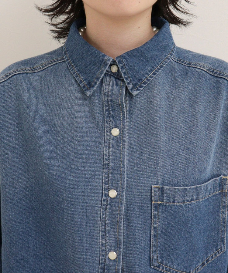 裾ドロストデニム/ホース柄シャツ