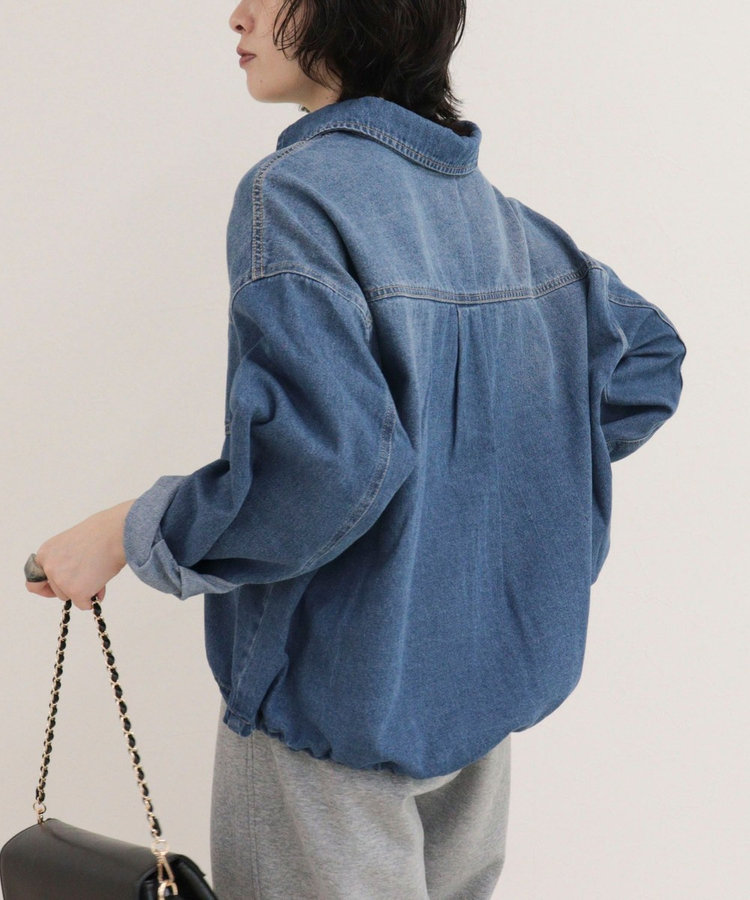 裾ドロストデニム/ホース柄シャツ