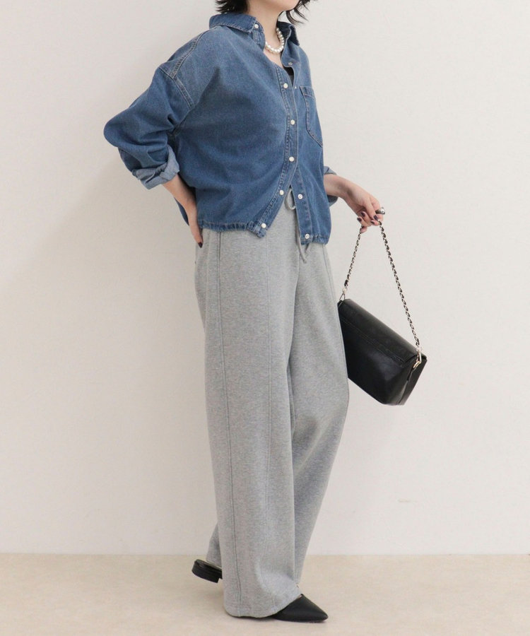 裾ドロストデニム/ホース柄シャツ