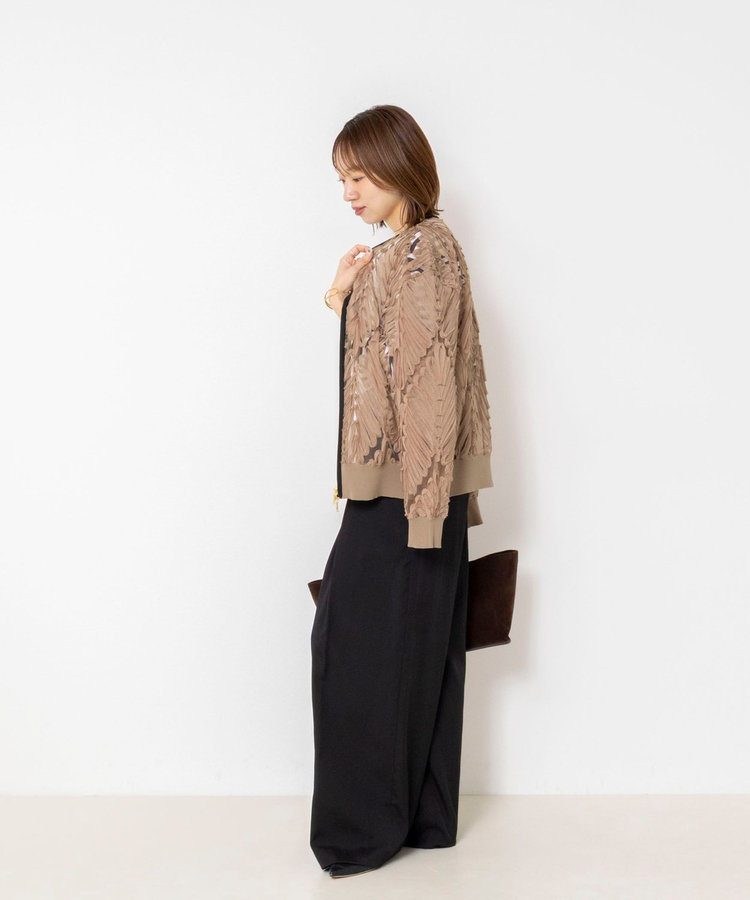 《手洗い可能》チュール刺繍ZIPカーディガン