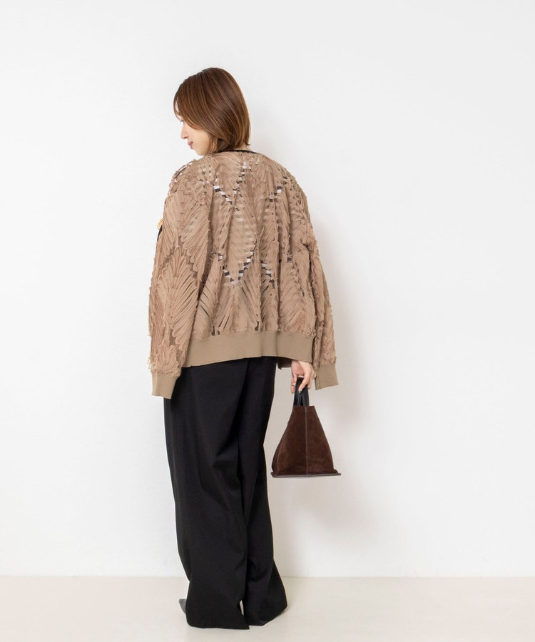 《手洗い可能》チュール刺繍ZIPカーディガン
