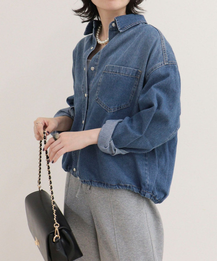 裾ドロストデニム/ホース柄シャツ