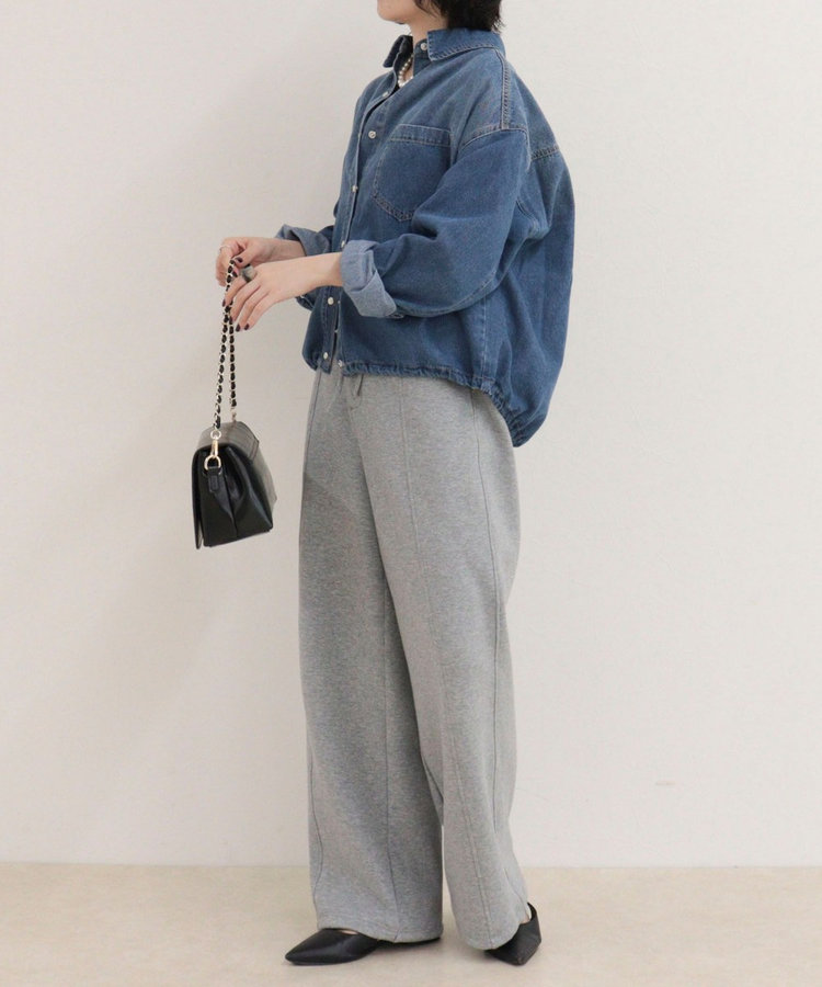 裾ドロストデニム/ホース柄シャツ