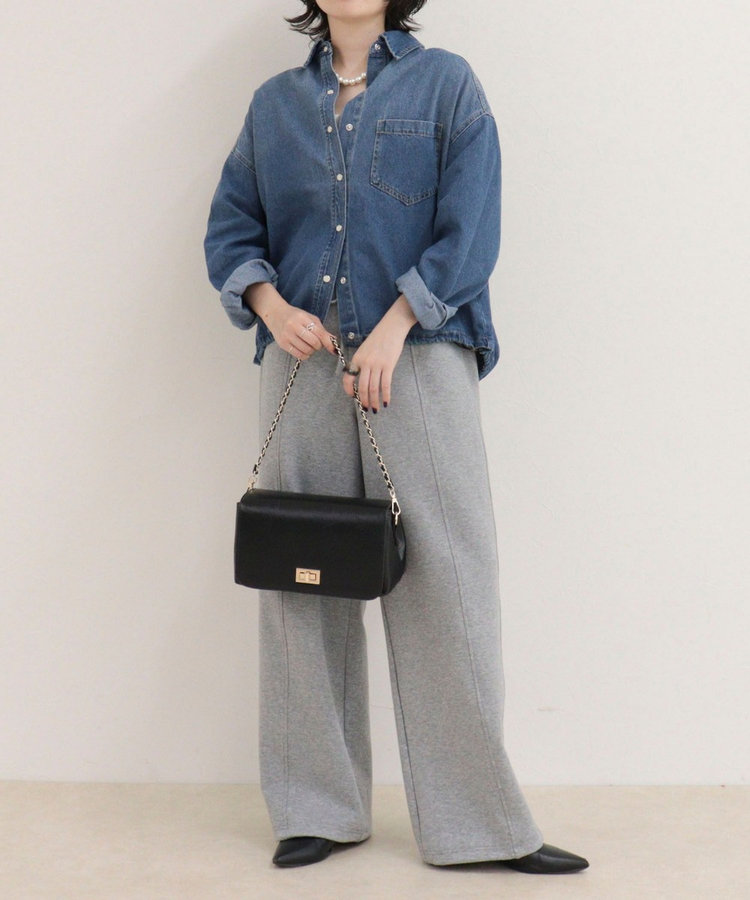 裾ドロストデニム/ホース柄シャツ