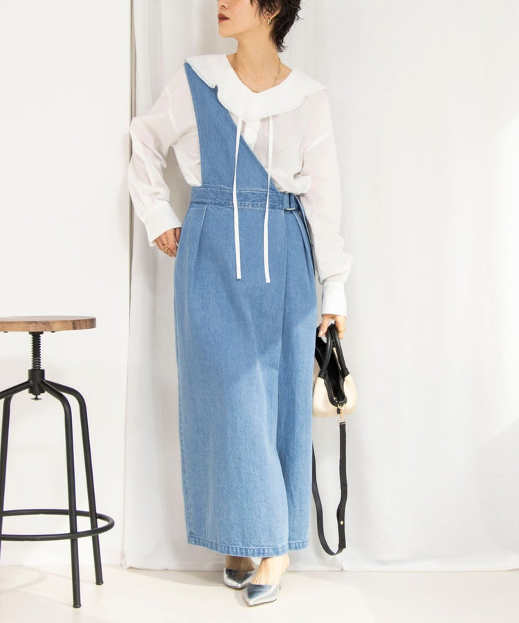RM denim】ワンショルダーデニムジャンパースカート（5-0038-1-07-001