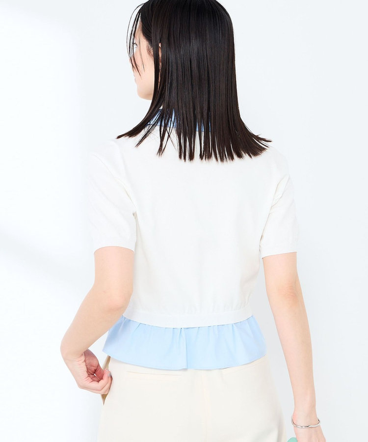 《手洗い可能/セットアップ対応》布帛襟取り外し可裾布帛半袖カーディガン