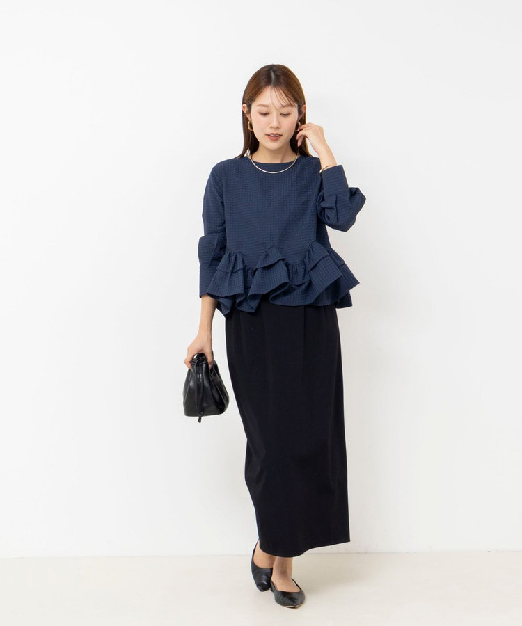 【WEB限定】ウォッシャブル2WAYチェックペプラムフリルブラウス