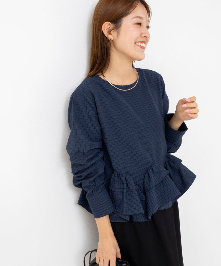 【WEB限定】ウォッシャブル2WAYチェックペプラムフリルブラウス